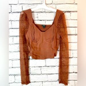 Wild Fable Boho Rose Pink Lace Long Sleeved Bustier Crop Top Size Oversized XS